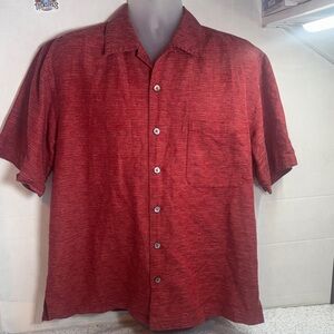 Men's Aureus Red Short-Sleeve Button-Up Shirt Silk/Cotton blend
